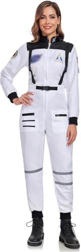 SIZGAROOT Astronaut Costume Women Adult Halloween Womens Space Suit Astronaut Costume (White Small)