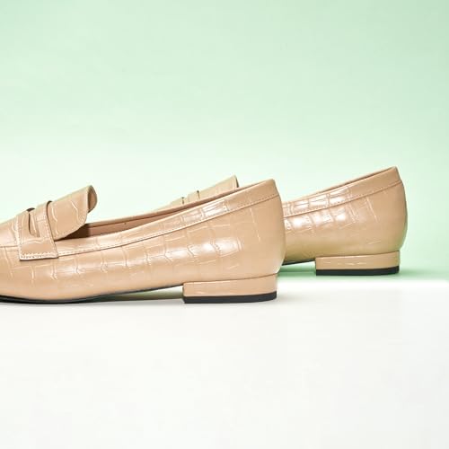Image of C.Paravano Loafer Women Penny Loafers Flat Shoes for Women Slip On Shoes Crocodile-Embossed