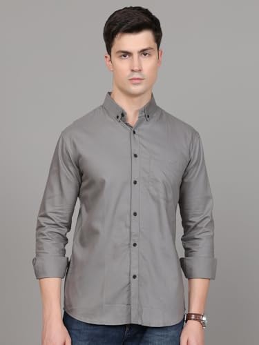 Image of Majestic Man Classic Slim Fit Solid Cotton Casual Shirt with Button-Down Collar