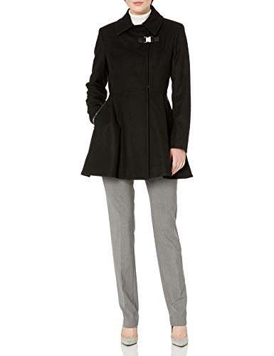 Calvin Klein Women's Asymmetrical Jacket W/Zip Closure and Zipper Pocket Wool & Waist Detail, Black, Small
