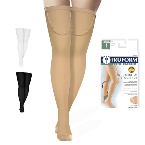 Image of Truform Surgical Stockings, 18 mmHg Compression for Men and Women, Thigh High Length, Closed Toe, Beige, Medium