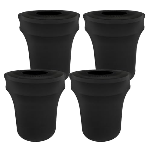 Image of BSTKEY 32 Gallon Stretch Spandex Trash Can Cover, 4 Pack Outdoor Fitted Waste Container Cover Round Garbage Can Covers for Wedding Party Fundraiser Decor, Without Trash Can (Black)