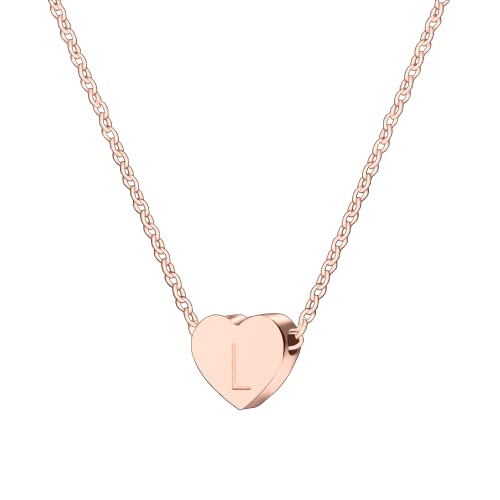 AURSTORE Collier Pendentif Initiale Lettre en Acier Inoxydable ,Chaîne minimaliste Charmant Alphabet A-Z , Femme Fille(Rose) (L)