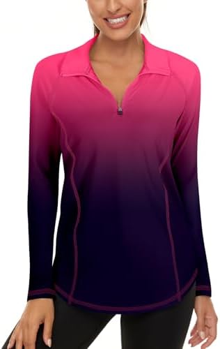 Akiooue Womens Long Sleeve UPF 50+ Running Tops 1/4 Zip Gym Sports Workout Cycling Golf Shirts