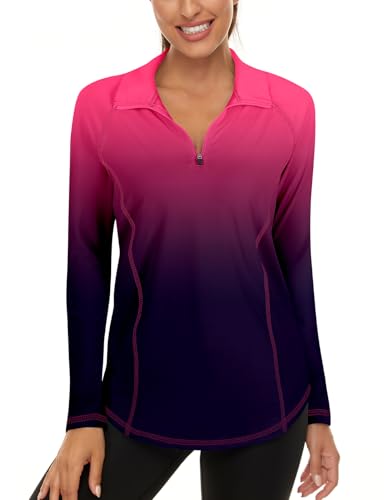Akiooue Womens Long Sleeve UPF 50+ Running Tops 1/4 Zip Gym Sports Workout Cycling Golf Shirts