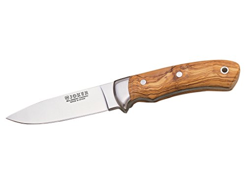 Joker Full Tang Hunting Knife Pantera CO16, Olive Wood Handle, Blade 3.94 inches, Brown Leather Sheath, Tool for Fishing, Hunting, Camping and Hiking