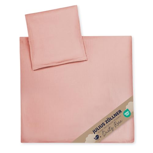 Julius Zöllner Musselin Kinderbettwäsche 80x80 + 35x40 cm | 2-teiliges Set aus Deckenbezug und Kissenbezug aus 100% Baumwollmusselin | Oeko-TEX Standard 100 | dusty rose