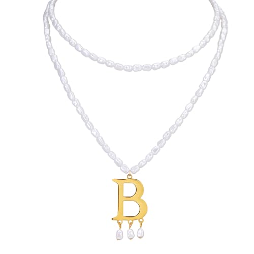 Anne Necklace Boleyn Layered Letter B Baroque Pearl Necklace Vintage Medieval Renaissance Tudor Necklace for Women Halloween Costume
