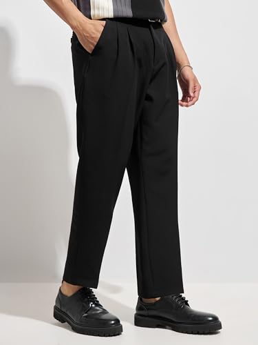Image of Highlander Men Men Solid Korean Trousers|Relaxed fit|Mid-Rise|Premium Blend|All Day Smart Wear Workwear