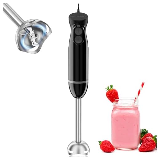 Bonsenkitchen Batidora de Mano, Acero Inoxidable de 1000 W, Velocidades Infinitamente Variables, Varilla Mezcladora para Alimentos para Bebés, Sopa, Batidos, Puré, Batidora de Mano de Salsa (Negro)