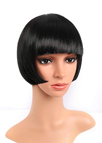 BABEYOND 1920s Flapper Short Wig Great Gatsby Bobo Wig Black Straight Wig Flapper Costume Hair Wigs Accessory (Black) (Black)