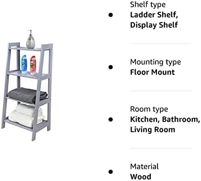 Taylor & Brown Grey 4 Tier Ladder Shelf Wooden Storage Unit Rack Display Shelving Stand Free Standing Space Saving for Bathroom Living Room - H90cm x W43cm x D30cm