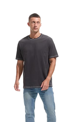 VEIISAR Men's Heavy Weight Crew Neck T-Shirt - Mens Premium 100 Cotton Thick Tees Pre Shrunk4