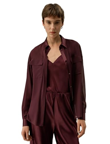 LilySilk Womens Silk Blouse Ladies Lightweight Soft Semi-Sheer Silk Chiffon Shirt with Camisole