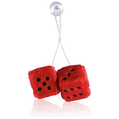 Hanging Dice, MyCreator 3 inch Pair of Retro Square Mirror Hanging Couple Fuzzy Plush Dice with Dots For Car Interior Ornament Decoration (Red) Cover
