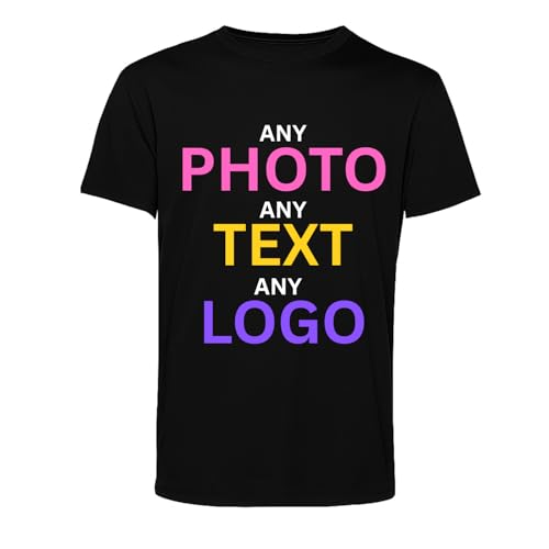 Personalised T Shirt UK for Men, Women Tee Photo, Text or Logo, Funny T Shirt | Unique Picture Gifts for Birthday, Christmas & Workwear | Unisex, 100% Cotton, Black M
