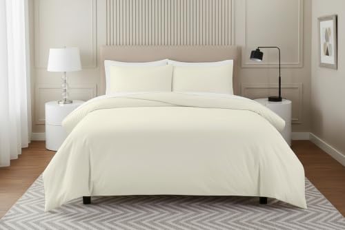 Image of Duvet Cover Set Single Size Bed (60x92 Inch) 1 Duvet Cover + 2 Pillow Covers with Zipper 400 TC Microfiber Luxurious Quilt, Comforter, Rajai, Dohar Blanket Cover (Ivory)