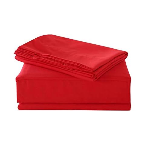 Apsley Linen Solid Color Combed Cotton 4-PCs Sheet Set Fits Mattress 15-18'' Deep Pocket Luxurious Bedding Set Sateen Weave Silky Soft Breathable (California King, Red) Cover