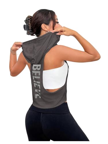 SweatyRocks Women's Sleeveless Low Cut Racerback Hoodies Wo...