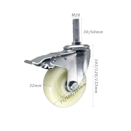 Set di 4 Ruote girevoli industriali con bloccaggio in Nylon per impieghi gravosi con Stelo filettato M20, Design Antiscivolo per banco da Lavoro, Elevata capacità di carico per Una