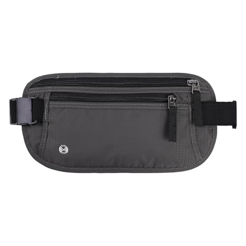 Money Belt for Travel Hidden Men Women Ultra-Thin Money Pouch with RFID Blocking Waterproof Waist Bag Fanny Pack with Adjustable Strap Bumbag for Passport Cash Documents Phone (Grey)