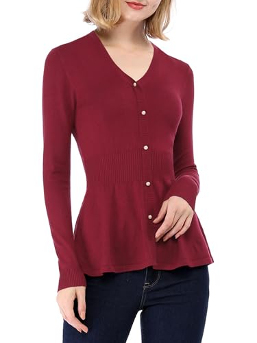 Allegra K Women's Peplum Sweater Ribbed V Neck Long Sleeve Knit Peplum Tops