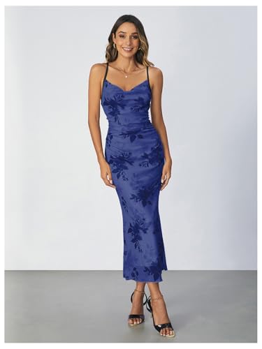Image of SOLY HUX Women's Floral Mesh Bodycon Cami Dress Cowl Neck Sleeveless Cocktail Party Wedding Guest Long Maxi Dresses