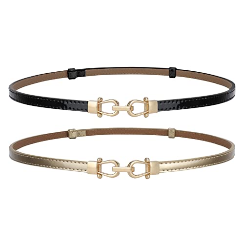 Image of JASGOOD Leather Skinny Belts for Women Plus Size Ladies Thin Waist Belts Adjustable for Jeans Pants Dresses with Gold Buckle