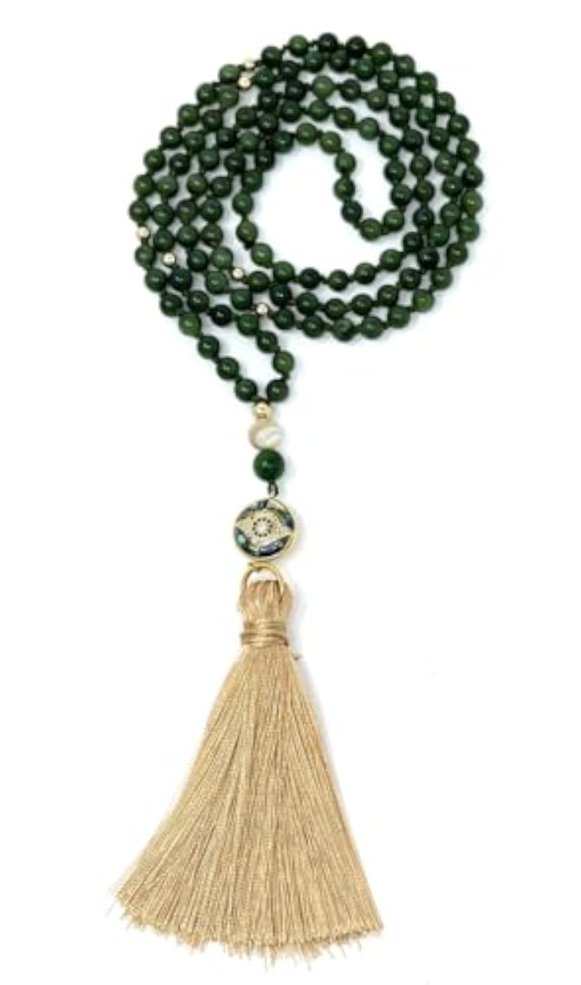 Natural Green Jade 108+1 Beads Handmade Prayer Mala Necklace