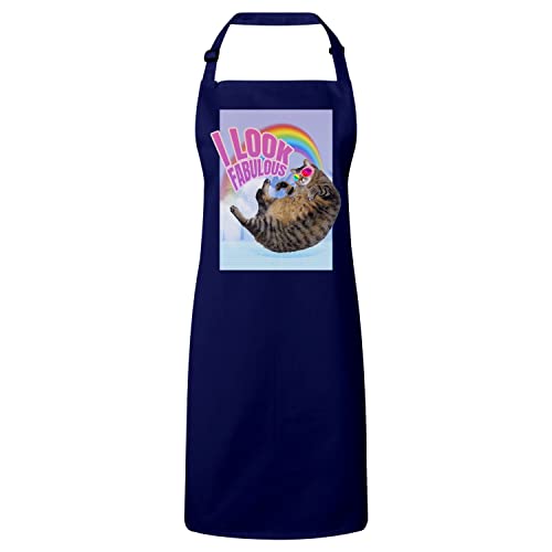 Tablier cuisine chat collage vintage parodie animal humour look navy