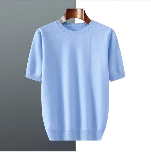 Mens Short Sleeve Pullover Sweater Round Neck Breathable Loose Solid Color Casual Tops4