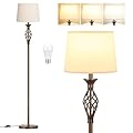 Ambimall Floor Lamps for Living Room - 3 Color Temperature Standing Lamp with 9W LED Bulb, Farmhouse Floor Lamp with Beige Shade, Modern Tall Lamp for Bedroom Office Corner - Brown
