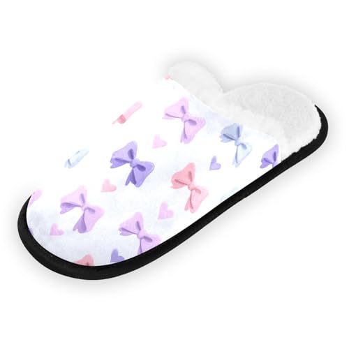 Purple Cute Heart Bow Slippers For Women Men Soft Memory Foam Non-Slip Bow Winter Indoor House Shoes Travel Slipper2