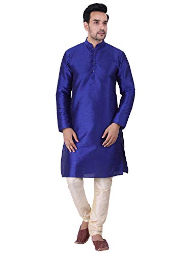 Image of HUZUR Men's Silk Solid Straight Long Kurta Pyjama Set| Ethnic Wear