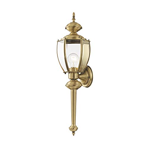 Image of Livex Lighting 2112-01 Basics 1 Light AB Outdoor Wall Lantern, Antique Brass, 7 inchW x 25.25 inchH