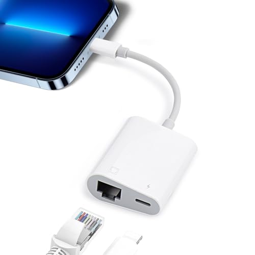 Image of FORIDA Lightning to Ethernet Adapter with Charging Port, 2-in-1 RJ45 LAN Network Adapter for iPhone, iPad & iPod, 100Mbps Wired Ethernet, Plug & Play, iOS Compatible
