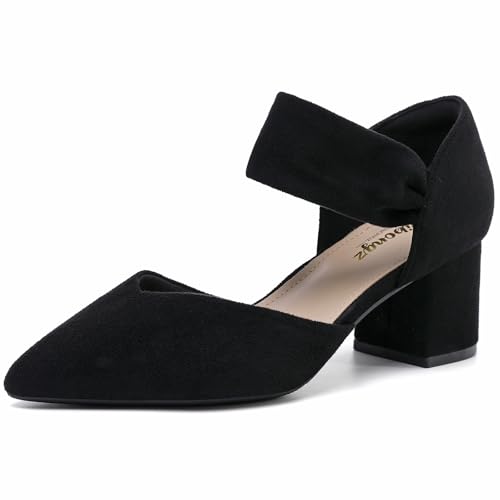 Image of RIBONGZ Kitten Heels for Women Closed Toe Comfortable Low Heels Pointed Toe Sexy Slip on Pumps Bridal Party Dressy Shoes