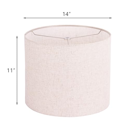 Wellmet 14"x14"x11" Assembly Required Lampshade for Table Lamp, Bedside Lamp, Floor Lamp, Fabric Drum Lampshade Classic Modern Style, Spider Fitter, Linen - Thumbnail 2