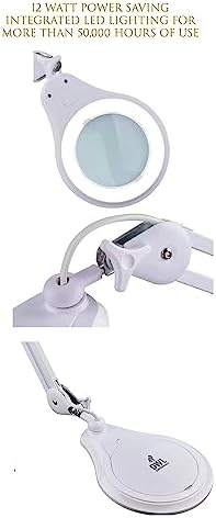 LED Magnifying Lamp with Light - 6,000K Eye Friendly Daylight Illumination 3x Table Magnifying Glass - Illuminated Magnifier - Beauticians Craft Hobbies - Adjustable Swivel Arm Plug