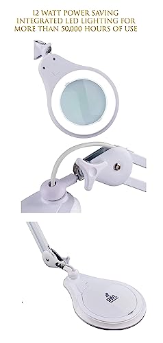 LED Magnifying Lamp with Light - 6,000K Eye Friendly Daylight Illumination 3x Table Magnifying Glass - Illuminated Magnifier - Beauticians Craft Hobbies - Adjustable Swivel Arm Plug
