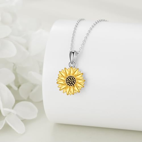 TIGER RIDER Sunflower Necklace for Women Sterling Silver Cute Animal Axolotl Dragonfly Moth Owl Black Cat Bee Pendant Necklaces Animals Jewelry Birthday Gifts for Women Wife4