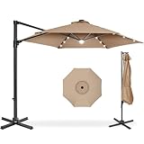 Best Choice Products 10ft 360° Rotating Cantilever Patio Umbrella w/Solar LED Lights, Large Offset Hanging Outdoor Sun Shade for Backyard, Deck, Poolside - Tan