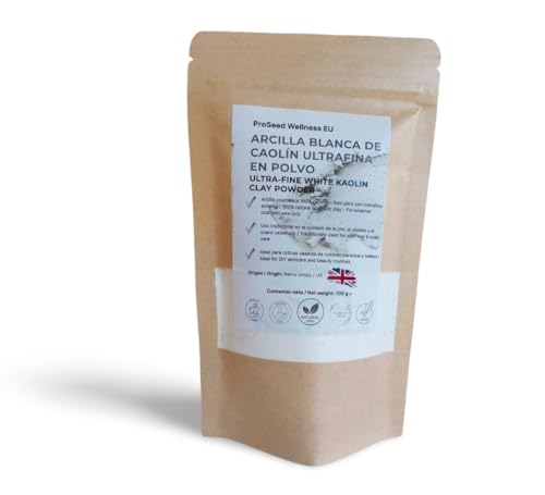 100% Natural Ultra Fine White Kaolin Clay Powder, UK, (100gr) - Excellent for Skin Detoxification, Deep Facial Cleanser, Rejuvenation, Soap, Deodorant, Bath Bomb, Soap Making