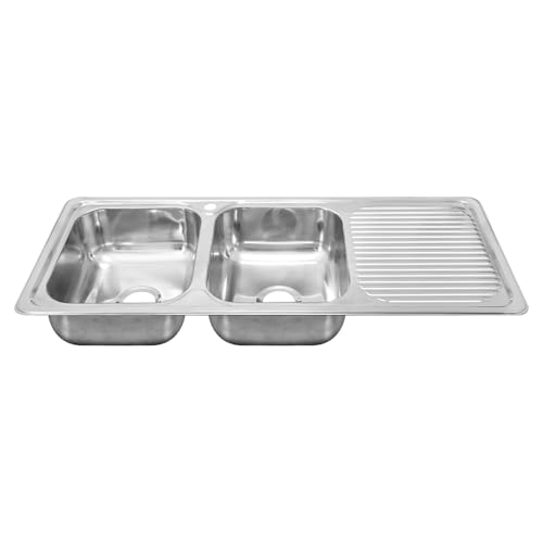 Naiture Double Bowl Stainless Steel Kitchen Sink, Rectangular Drop-In Top Mount Sink, 47-1/2