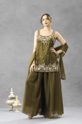 Generic Women's Green Satin Embroidered Kurta Set - Image 4