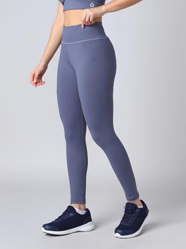 Image of TECHNOSPORT Women's Solid Slim Fit ELASTOPLUS Tights High Waist Polyester Gym Leggings for Yoga Running Workout UPF50+ Anti Odour