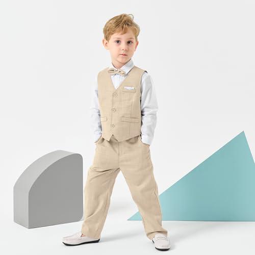 Volunboy Baby Boys Formal Wedding Ring Bearer Outfits Toddler Gentleman Bowtie Vest Guest Suits Dress Shirt Pants Set3