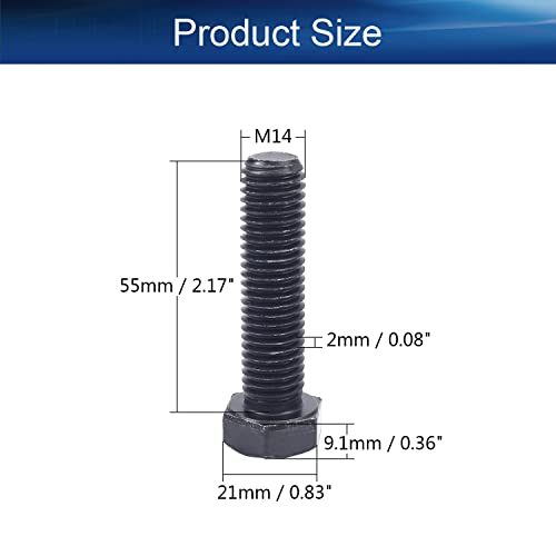 Image of Carbon Steel Hex Screw Bolts Hex Drive Fastener Rustproof Fully Threaded Metric Cap Bolts Black M14x55mm 5Pcs