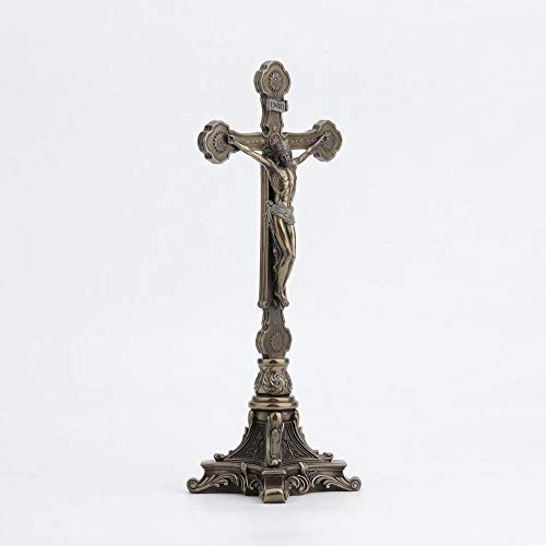 Veronese Design 13" Tall Standing Crucifix Baroque Style Stand Cold Cast Resin Antique Bronze Finish Religious Gift Home Decor Alter Sculpture #TOP7