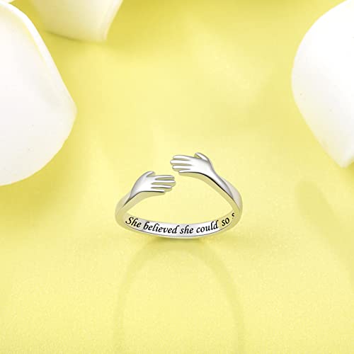 925 Sterling Silver Hug Rings For Women Silver Hugging Ring Jewelry Rings Always My Daughter Forever My Friend Ring For Teen Girls(She Believed She Could So She Did) #TOP2